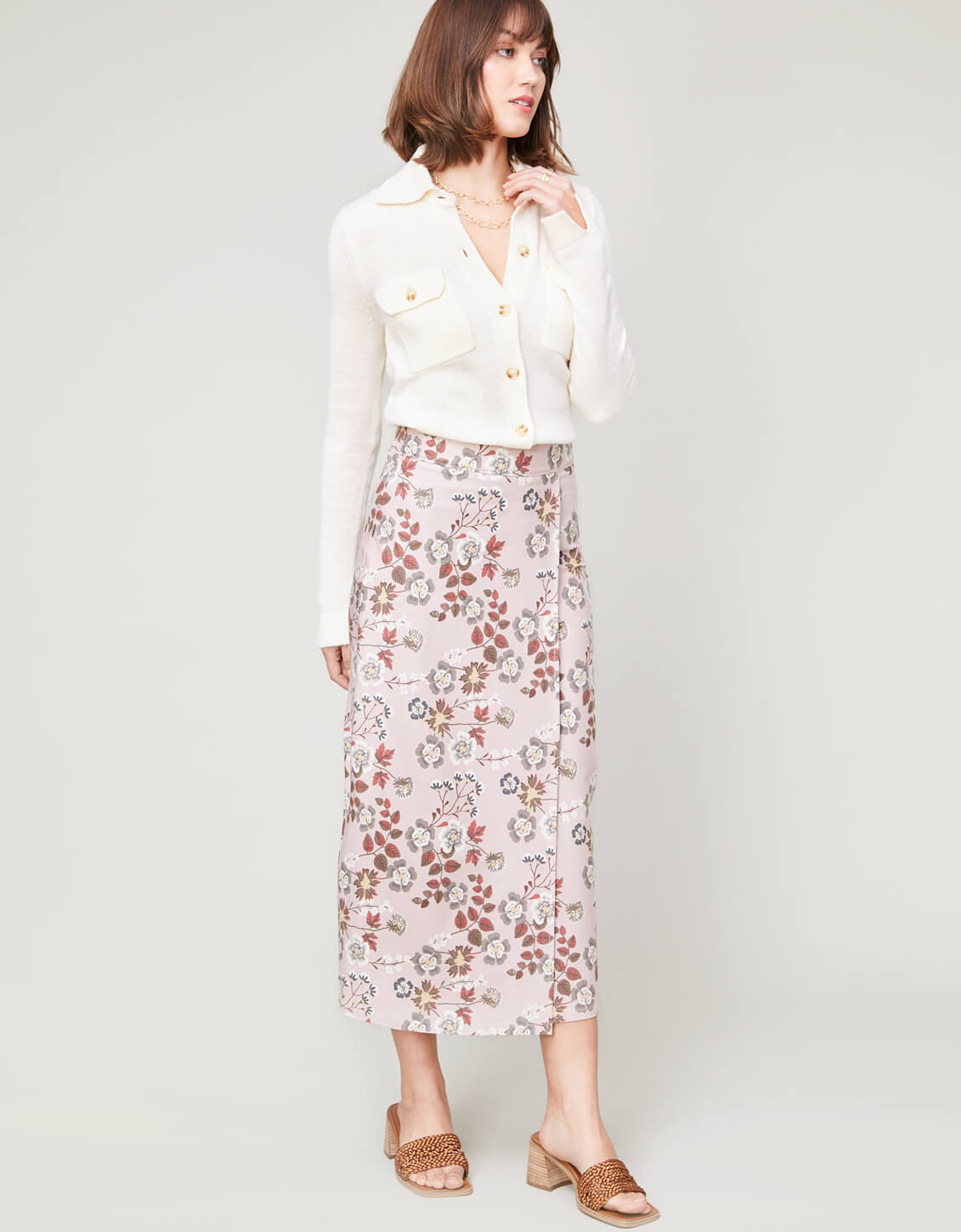  Sloane Bi-Stretch Skirt Parade Floral Vine Mauve