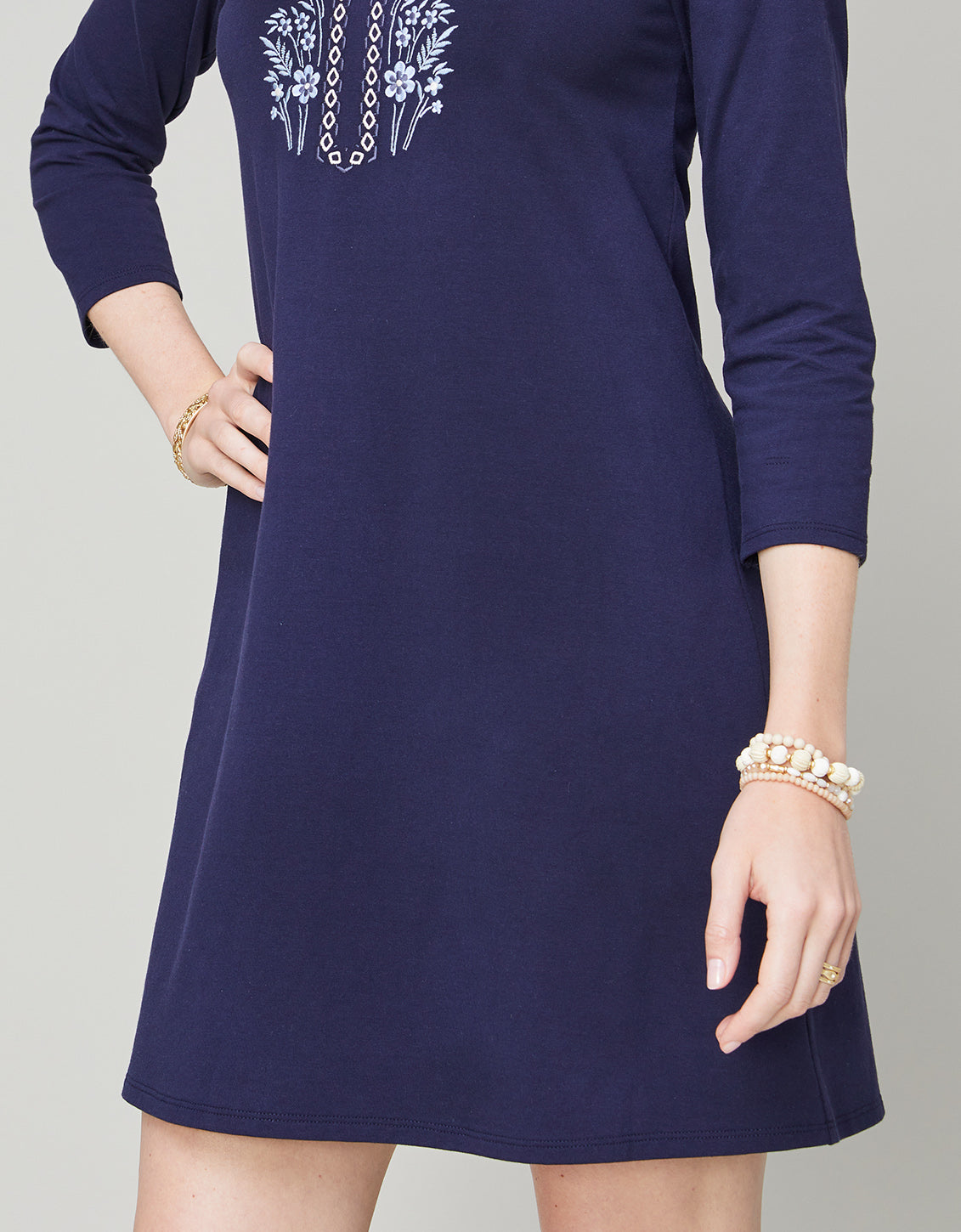  Jillian Split Neck Dress Peeples Song Embroidery