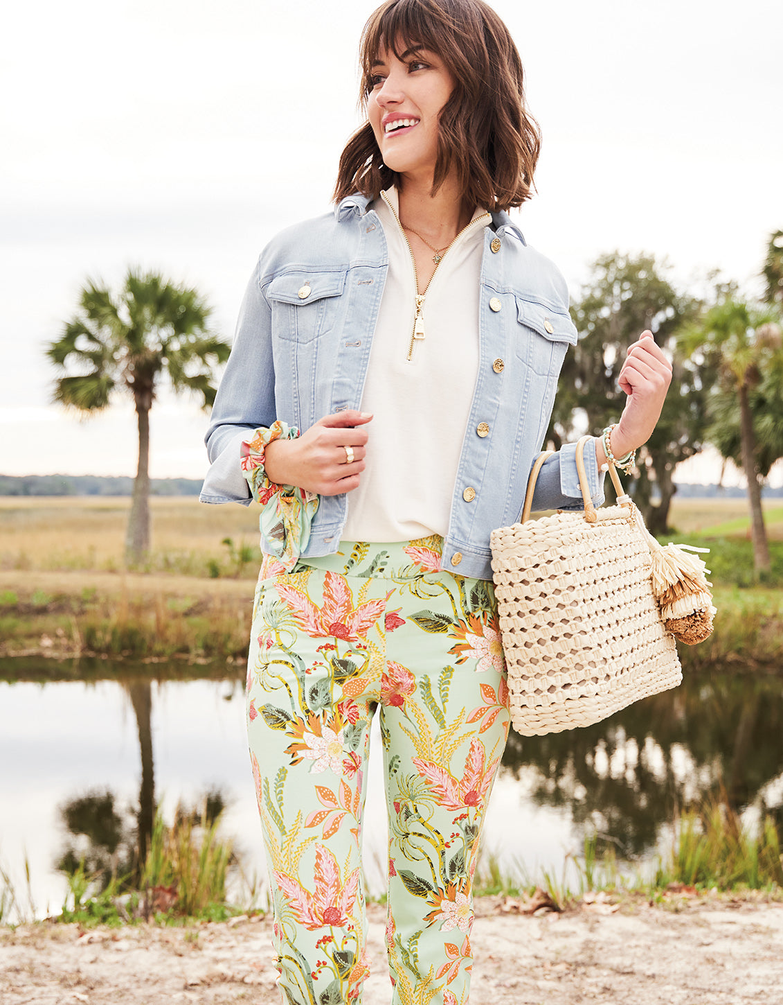  Maren Pull-On Pant Queenie Tropical Floral Sea Foam