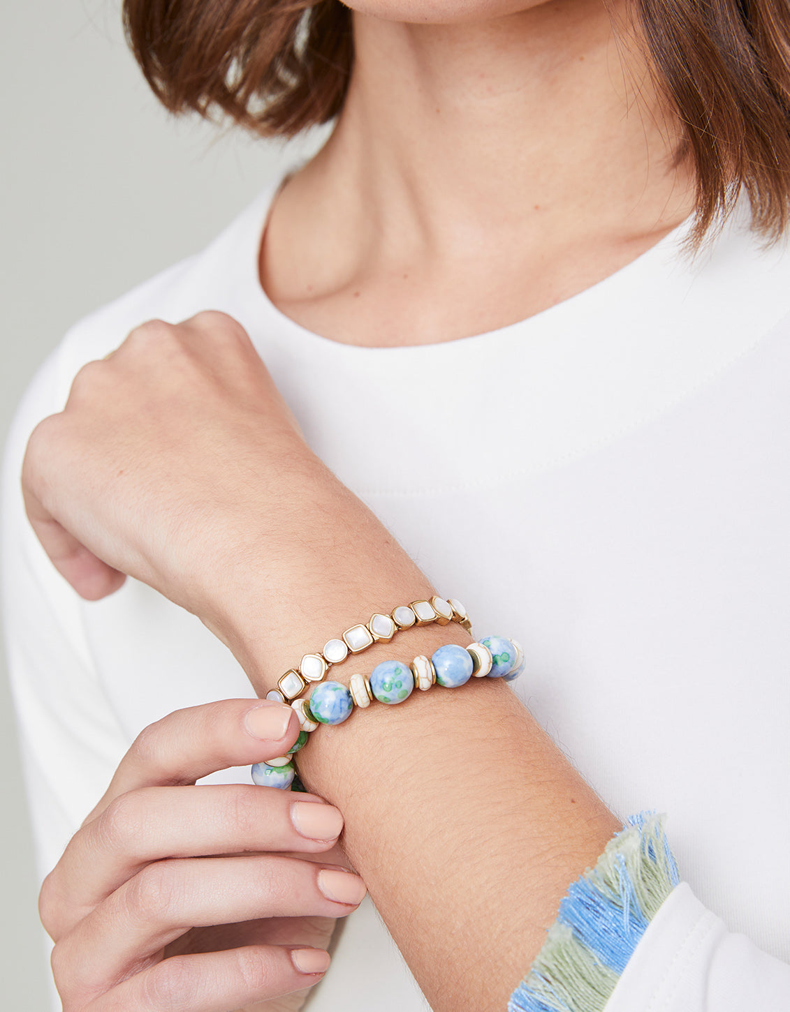  Stone Stretch Bracelet 10mm Mottled Jade Green/Blue