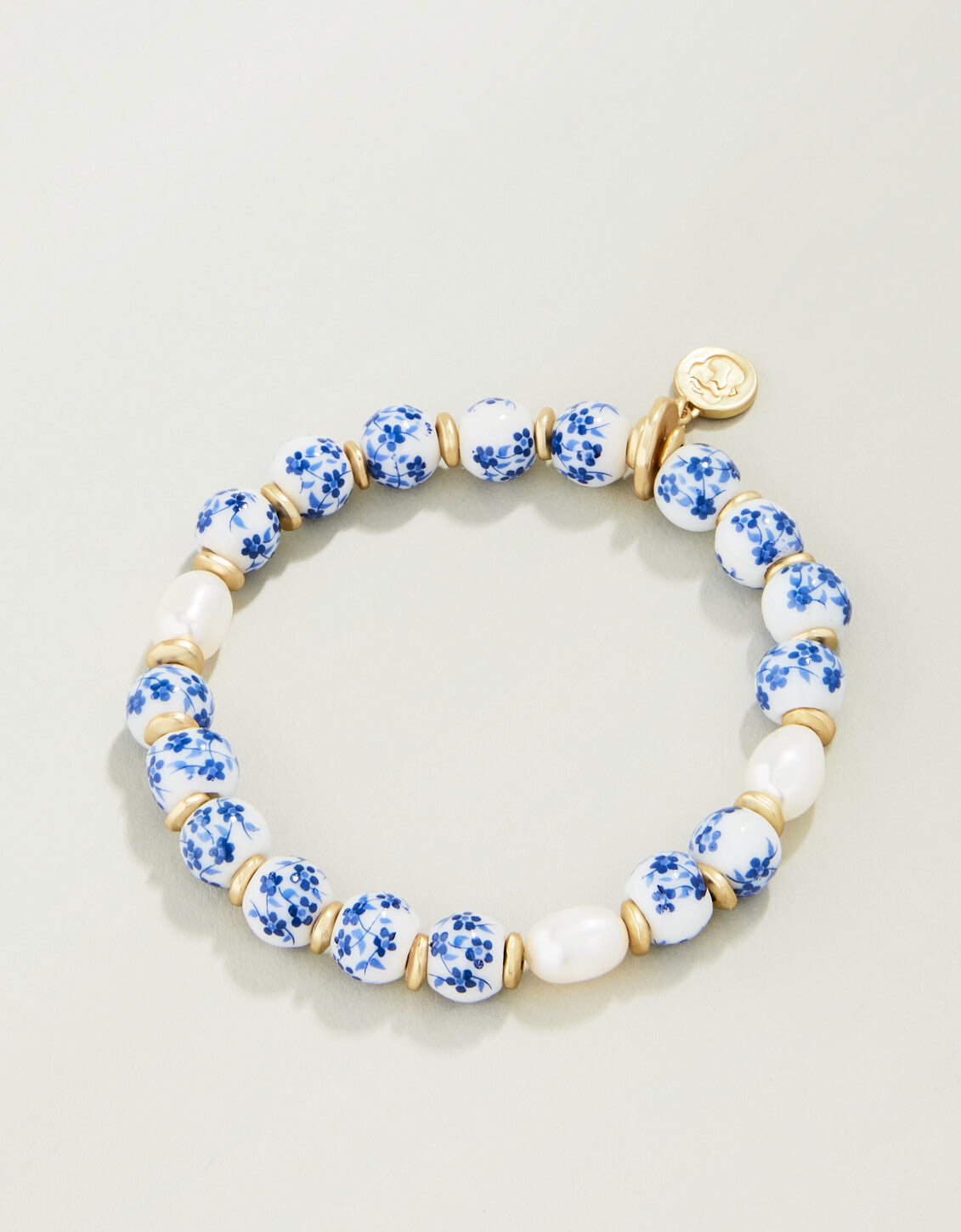  Ceramic Bead Stretch Bracelet 8mm Blue Flowers