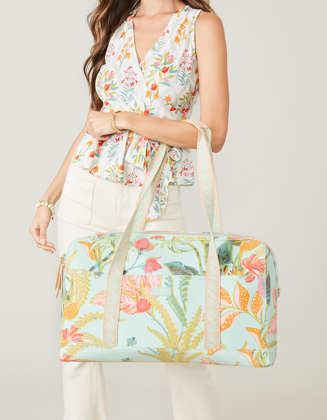  Duffle Queenie Tropical Floral Sea Foam