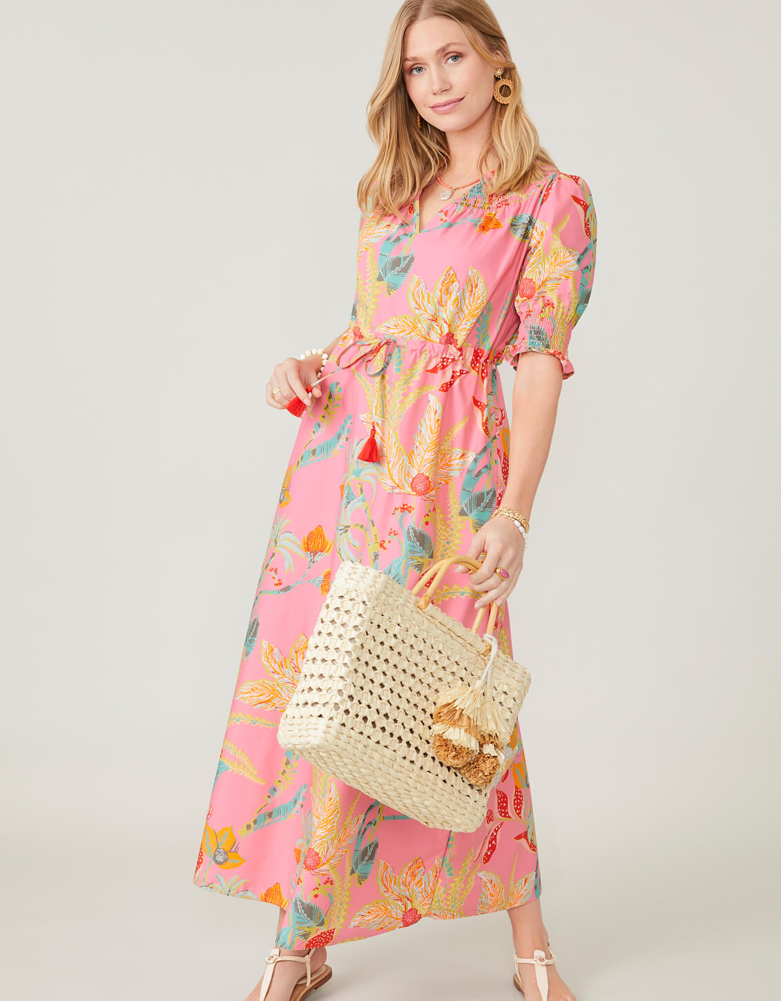  Leanne Maxi Dress Queenie Tropical Floral Pink