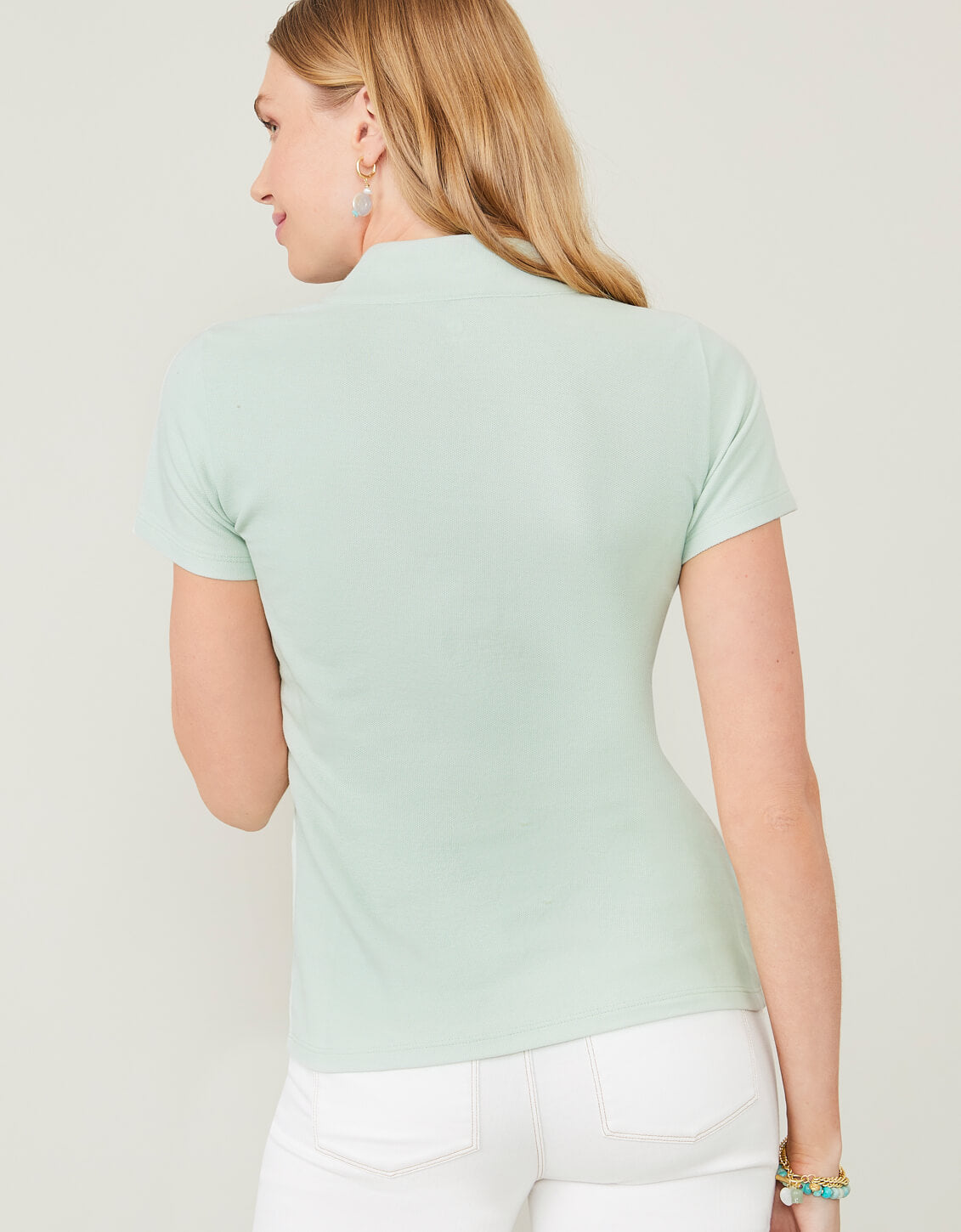  Short Sleeve Serena Half-Zip Top Sky Teal