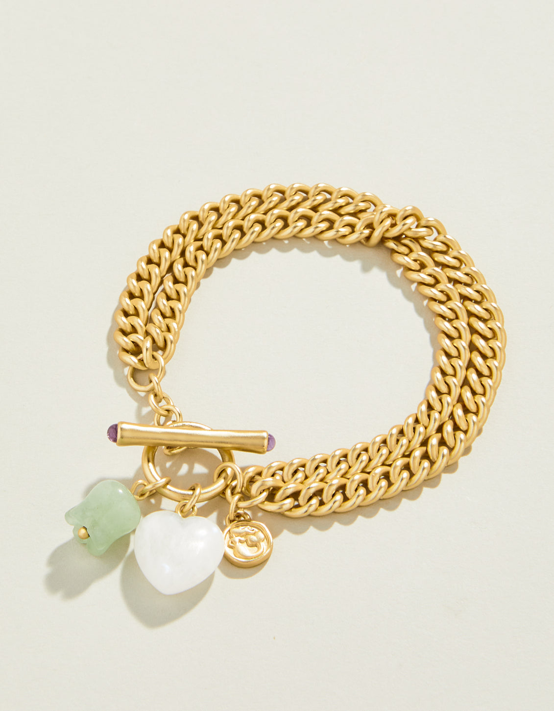  Moonstone Heart Toggle Bracelet Gold