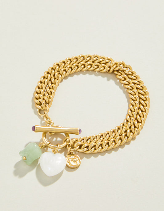  Moonstone Heart Toggle Bracelet Gold