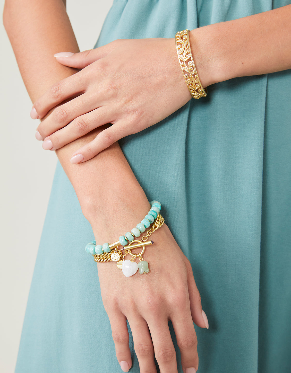  Moonstone Heart Toggle Bracelet Gold