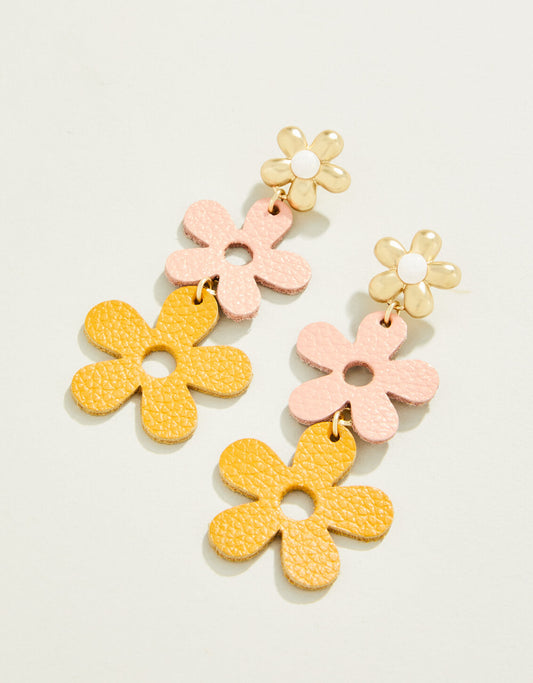  Daisy Leather Earrings Pink/Orange
