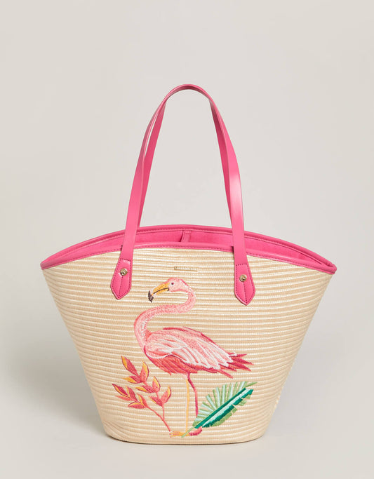  Straw Beach Tote Tropic Flamingo