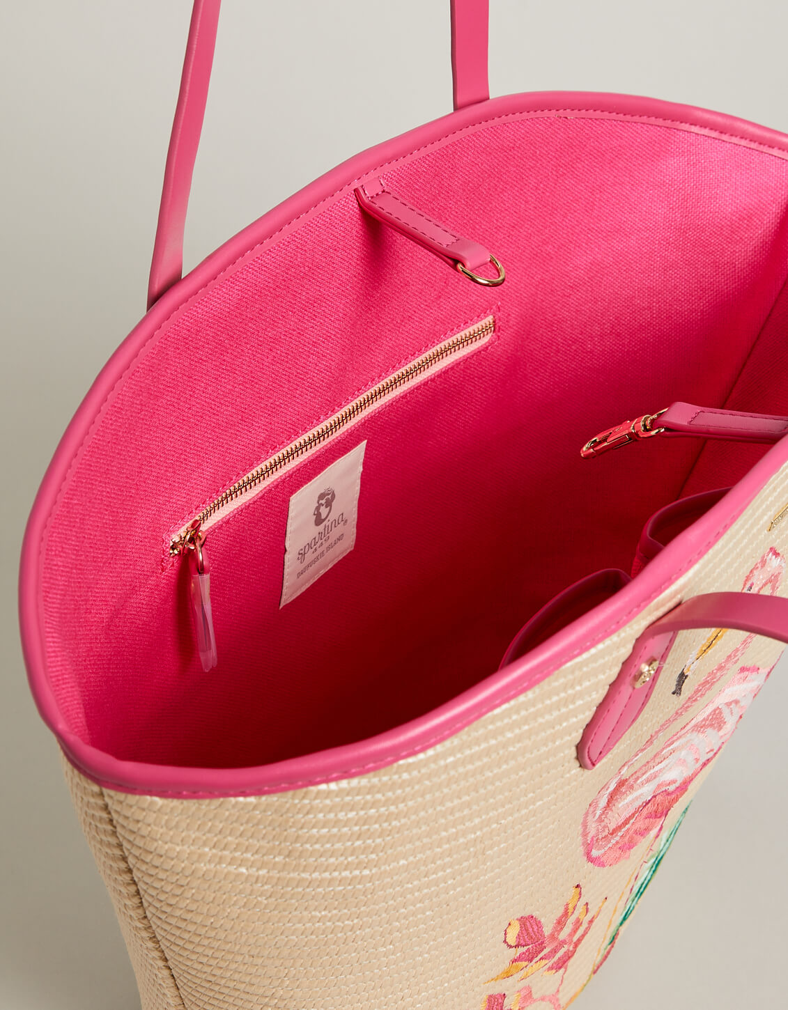  Straw Beach Tote Tropic Flamingo