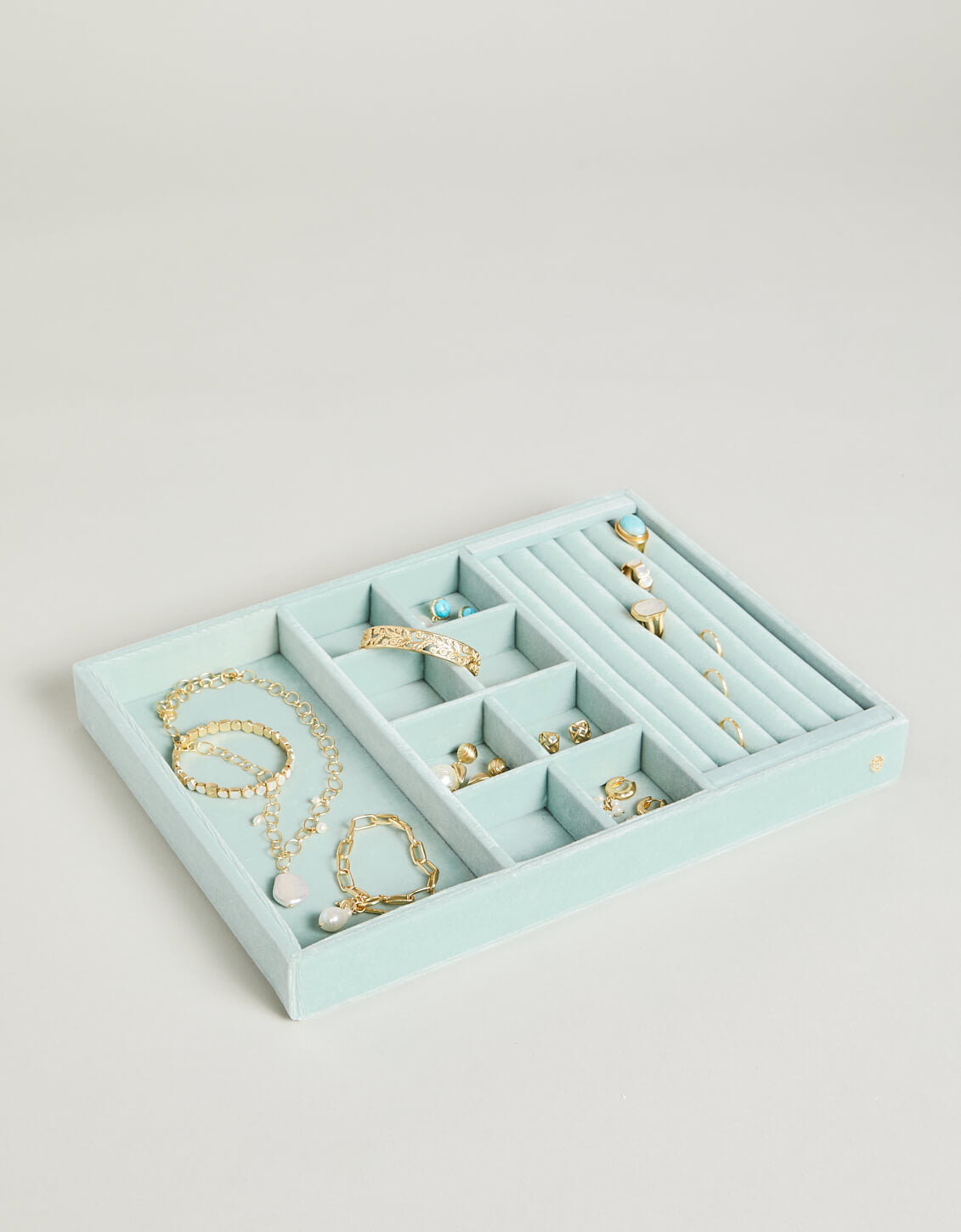  Multi-Organizer Jewelry Tray 10x14 Sea Foam Velvet