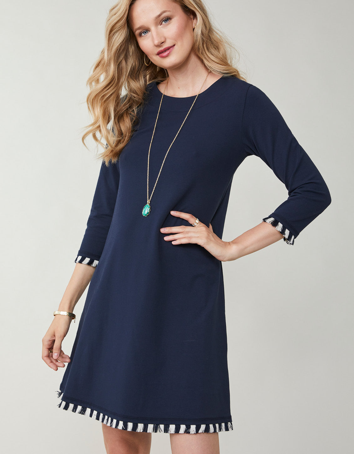  Island Fringe Dress Slate Blue