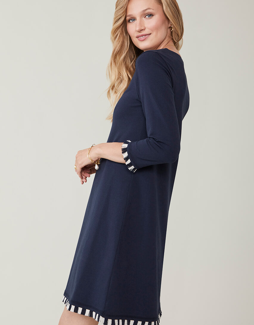  Island Fringe Dress Slate Blue