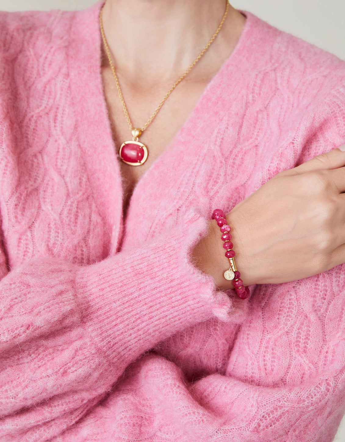  Stone Stretch Bracelet 8mm Pink