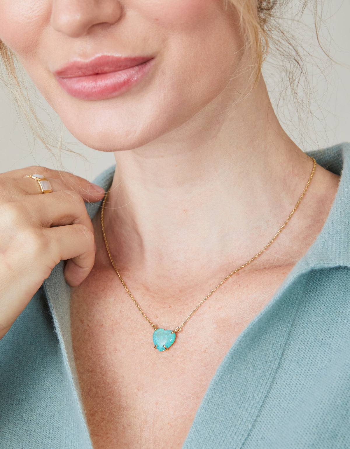  Opaline Heart Necklace Sea Foam