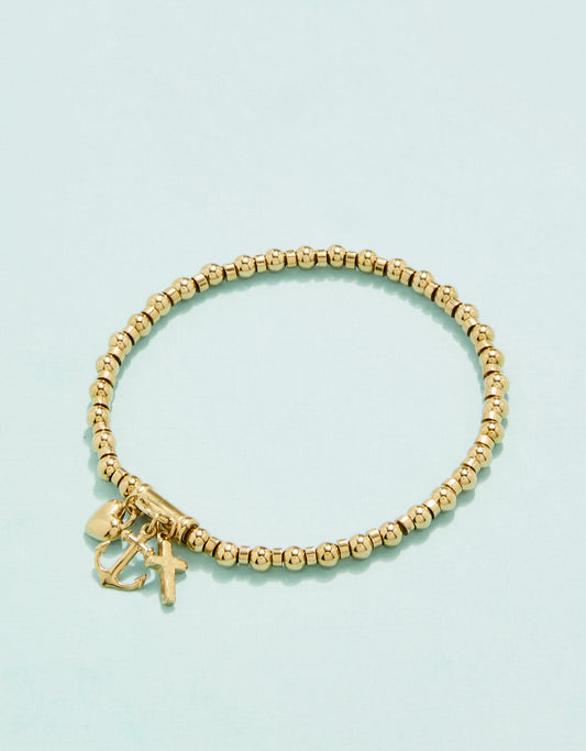  Faith Hope Love Stretch Bracelet Gold 4mm
