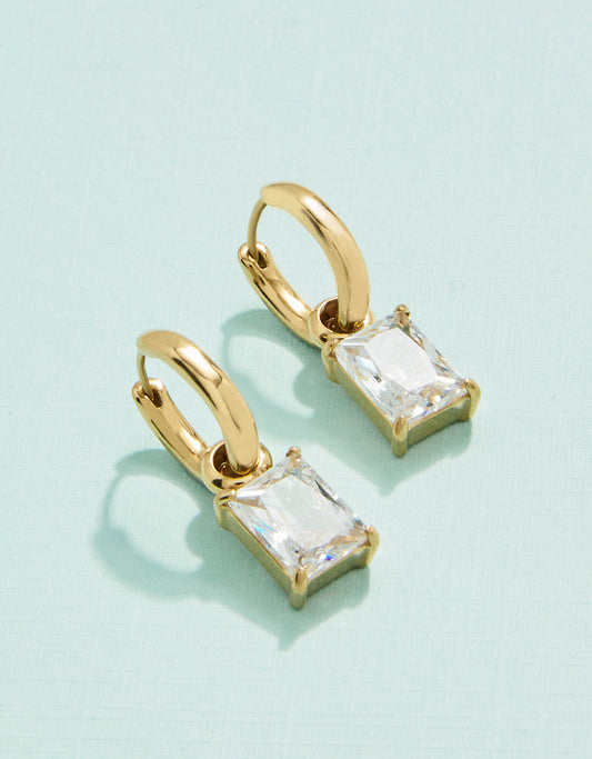  Emerald Drop Convertible Hoop Earrings Cubic Zirconia