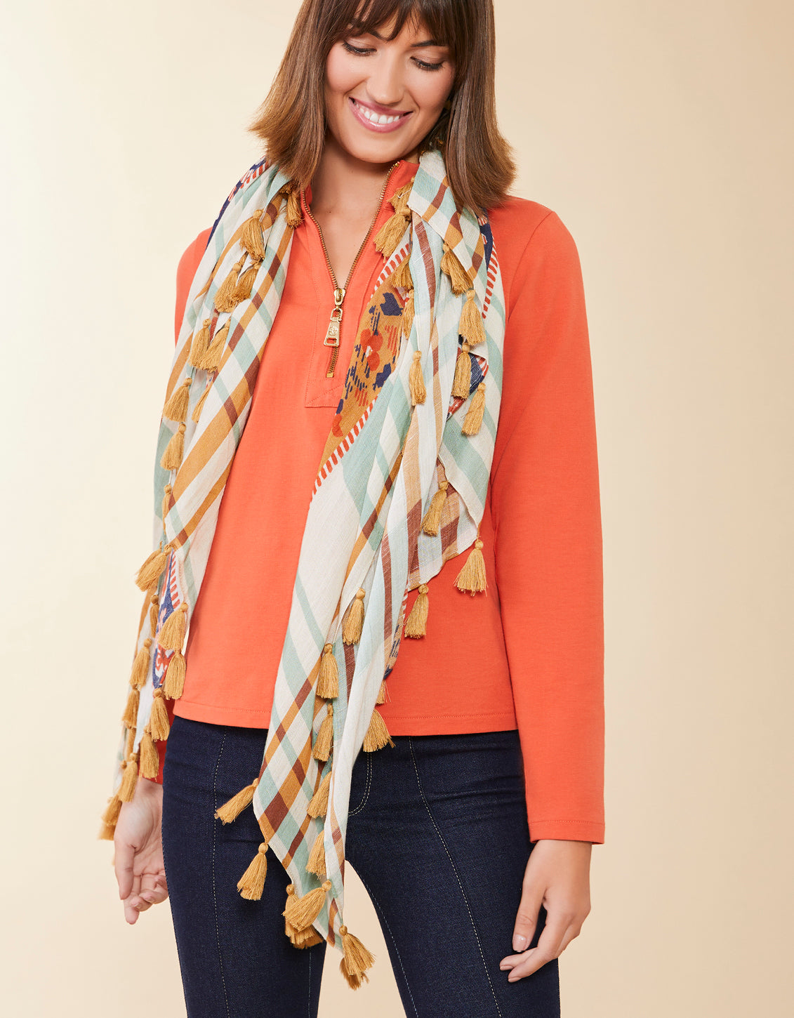  Square Scarf Kalalanta Plaid Cream