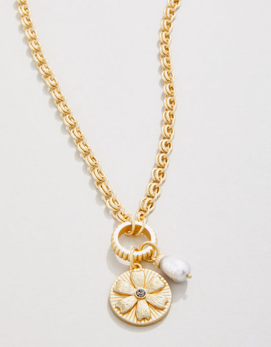  Chicory Medallion Necklace 17" Pearl