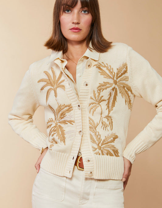  Marlena Embroidered Cardigan Alabaster Palms