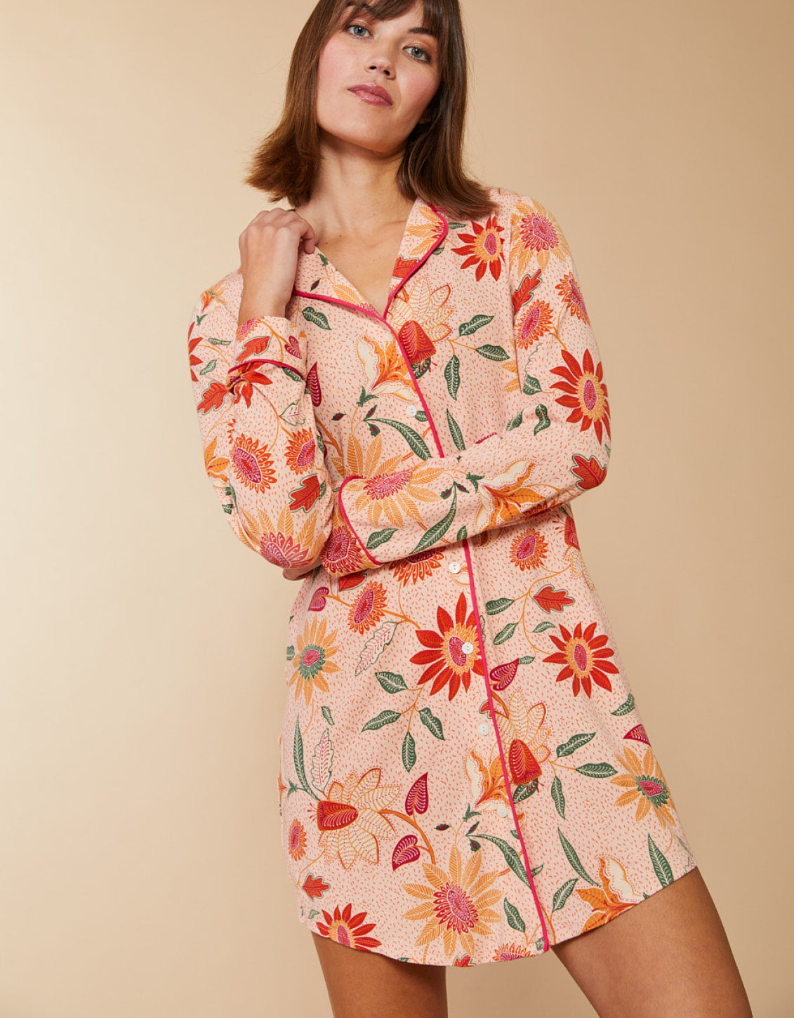  Pajama Sleep Shirt Botanic Garden Boho Floral Peach