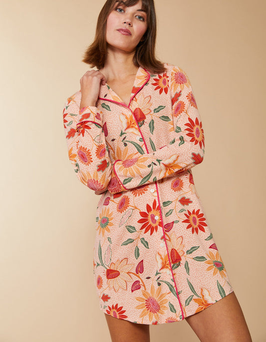  Pajama Sleep Shirt Botanic Garden Boho Floral Peach