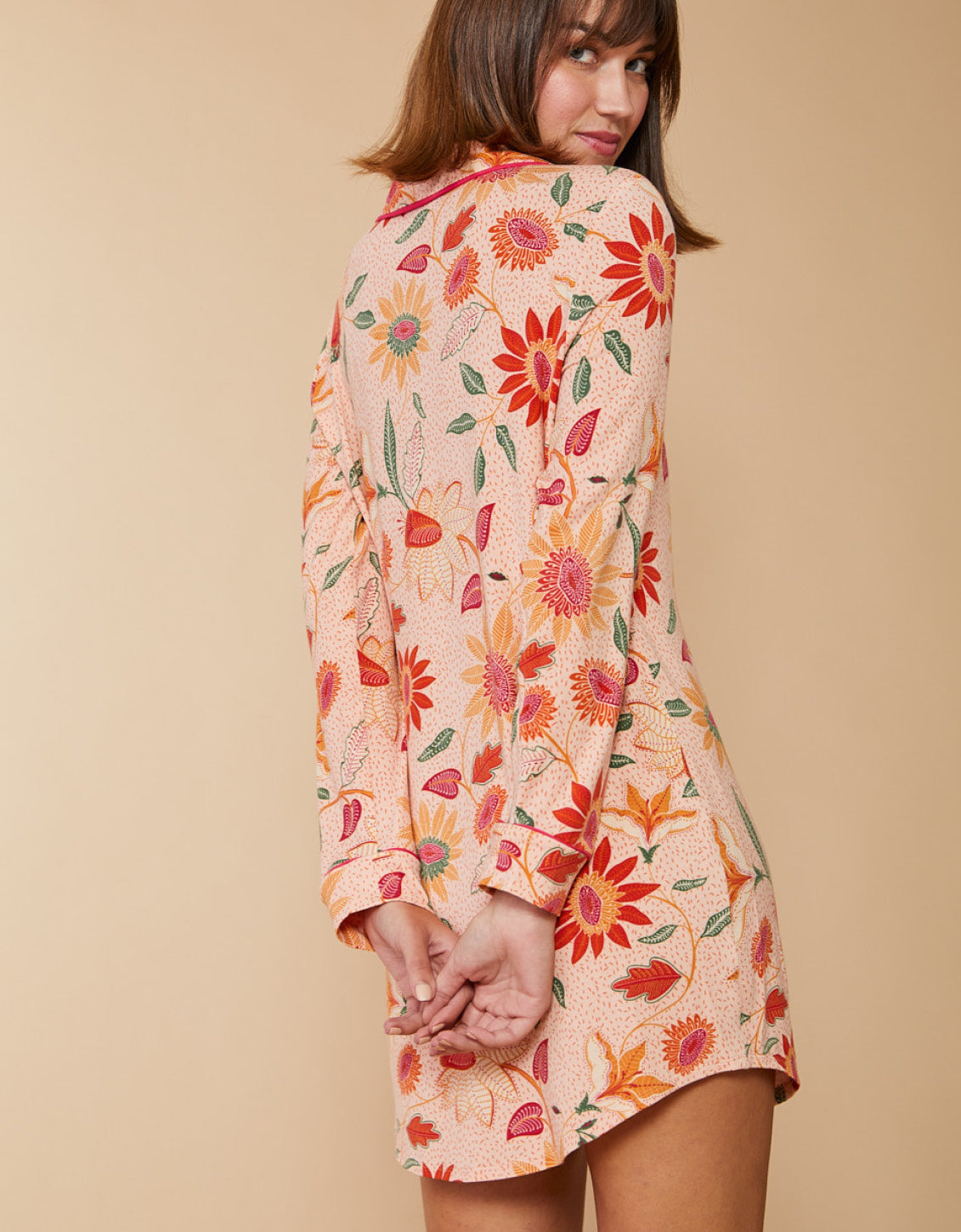  Pajama Sleep Shirt Botanic Garden Boho Floral Peach