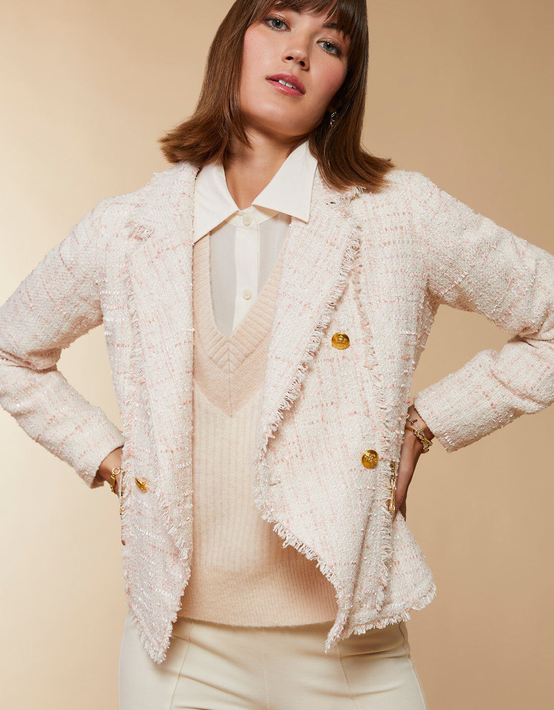  Nathalie Tweed Blazer Pearl Blush