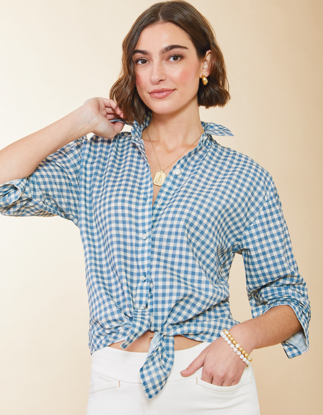  Aida Relaxed Buttondown Clara Gingham Bluestone