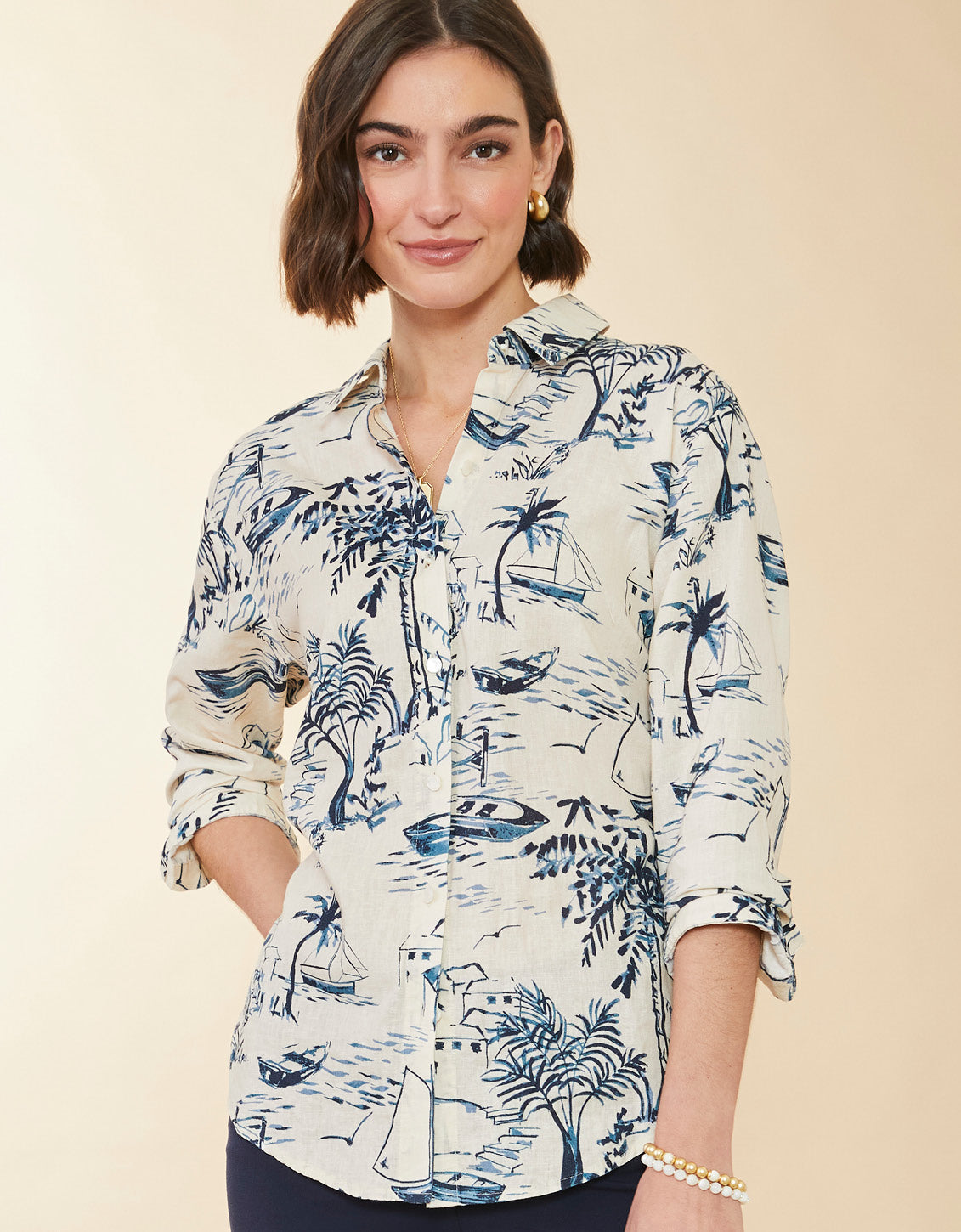  Aida Relaxed Buttondown Clara Seascape Cream