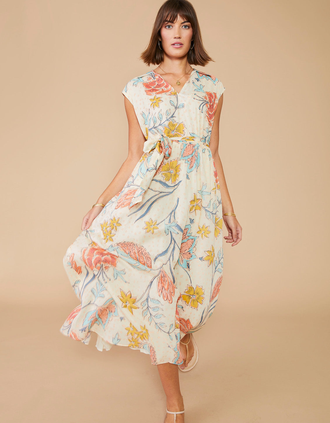  Hallie Midi Dress Clara Starry Floral Cream