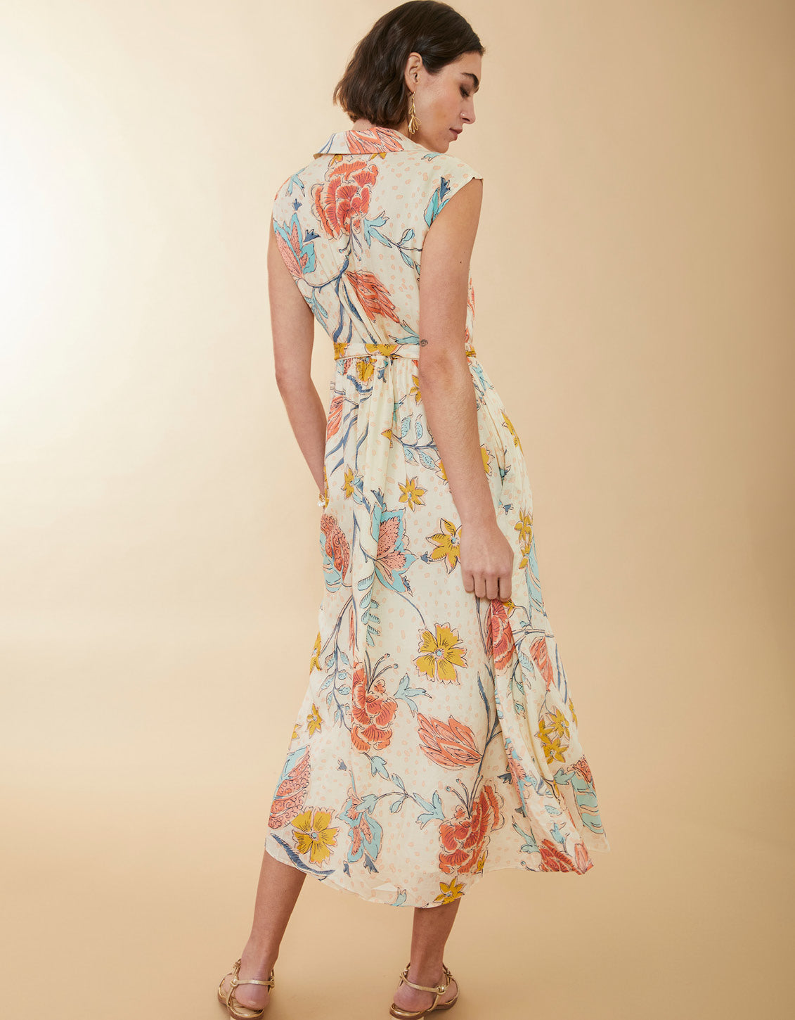  Hallie Midi Dress Clara Starry Floral Cream