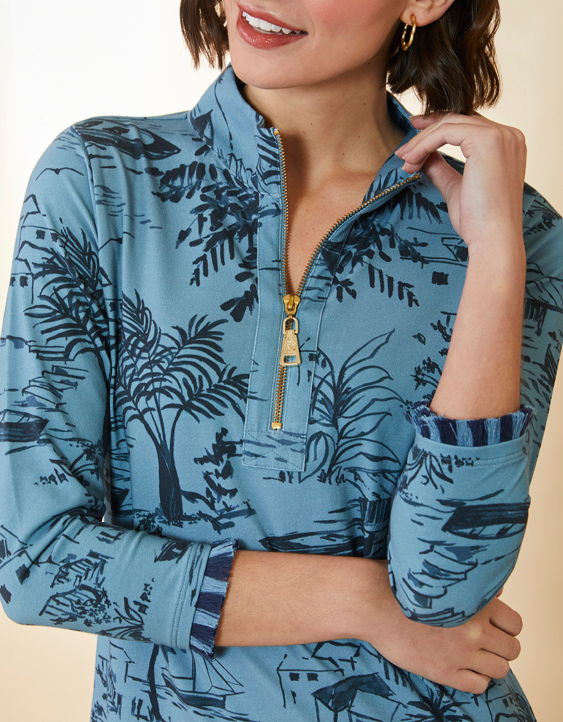 Nora Half Zip Fringe Dress Clara Seascape Bluestone
