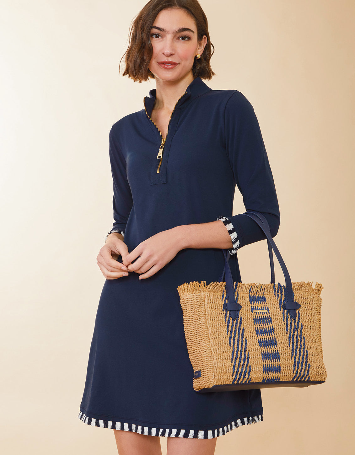  Nora Half-Zip Fringe Dress Slate Blue