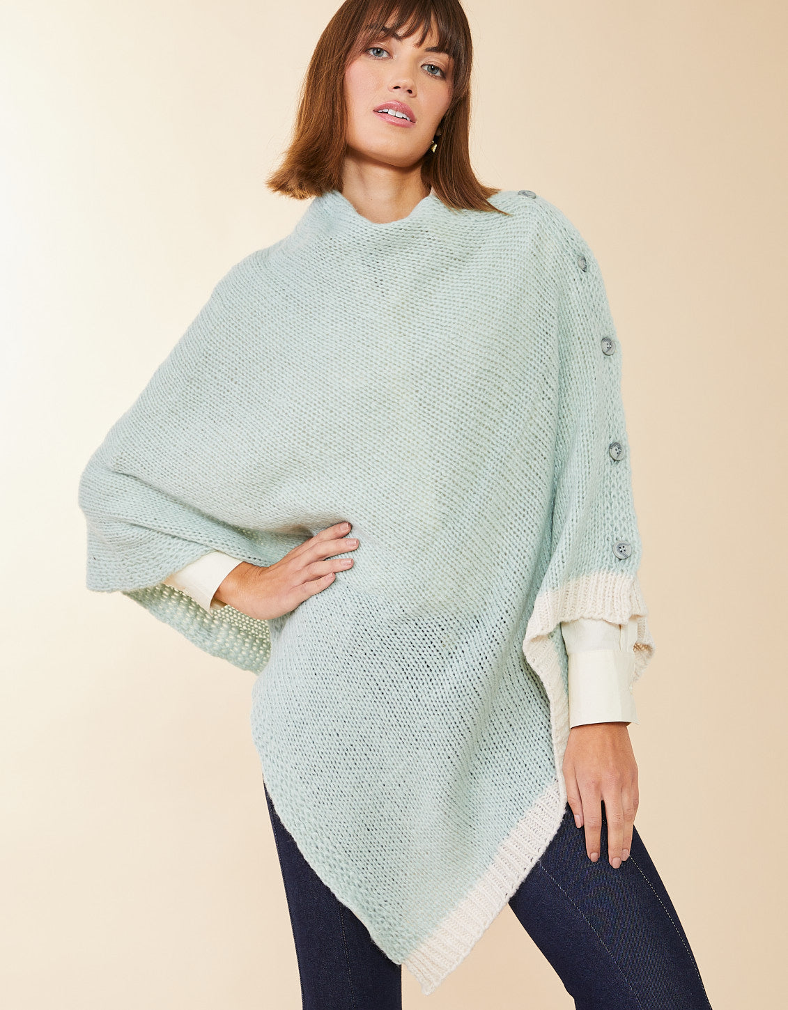  Button Poncho Seafoam