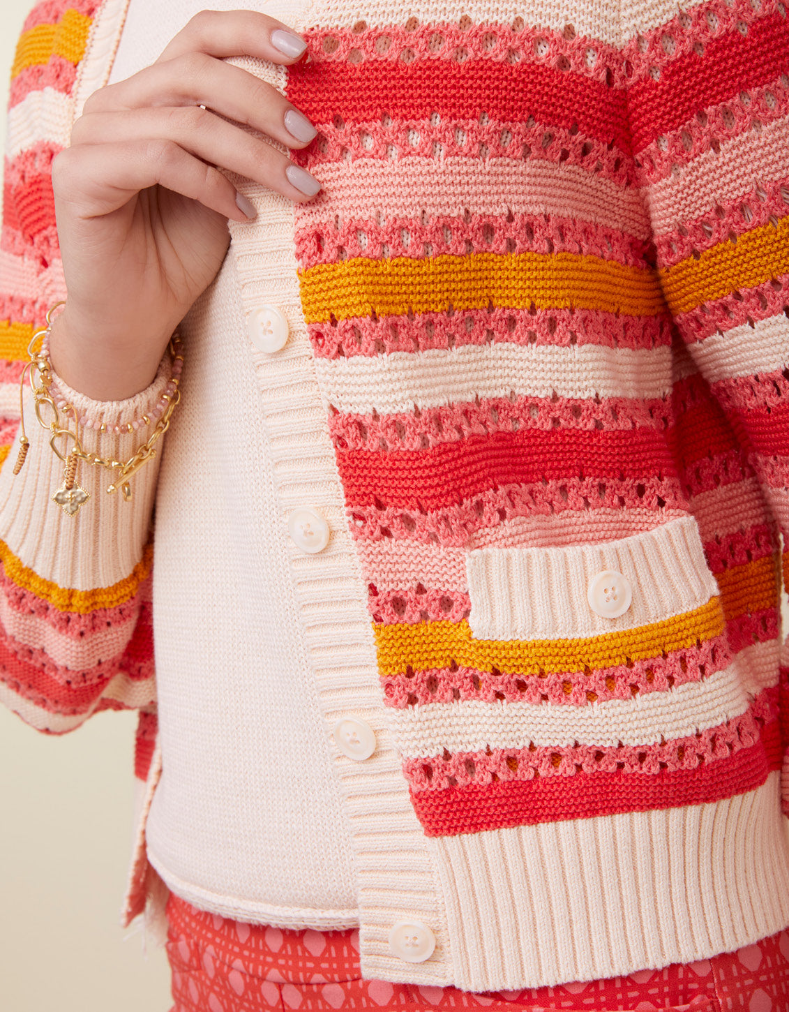  Gidget Crochet Cardigan Coral Rose Stripe