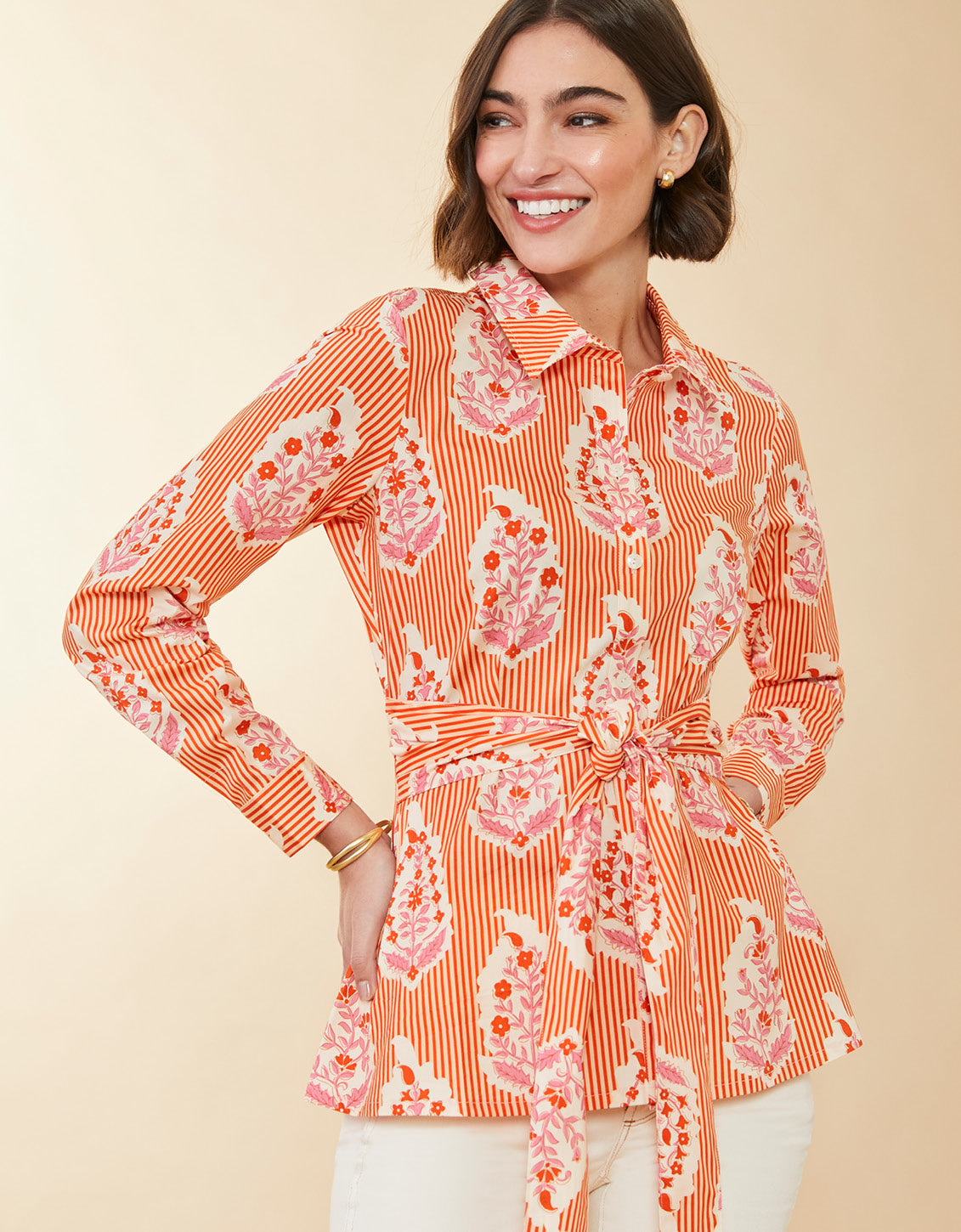 Marianne Blouse Richmond Hill Stripe Floral Motif Red