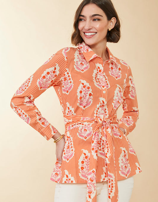  Marianne Blouse Richmond Hill Stripe Floral Motif Red