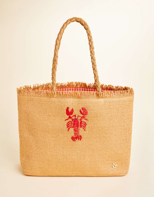  Woven Straw Tote Lobster