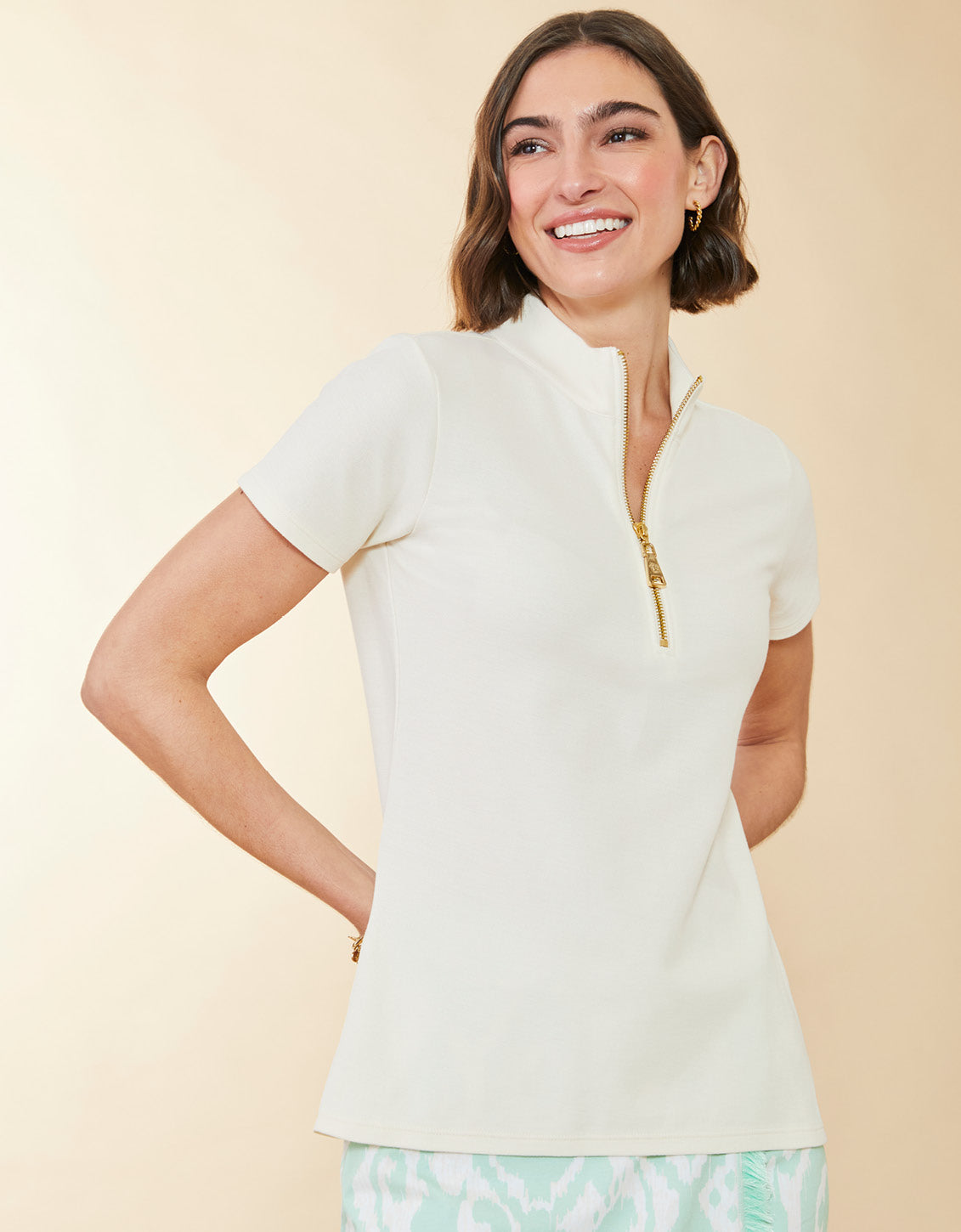  Short Sleeve Serena Half-Zip Top Buttercream