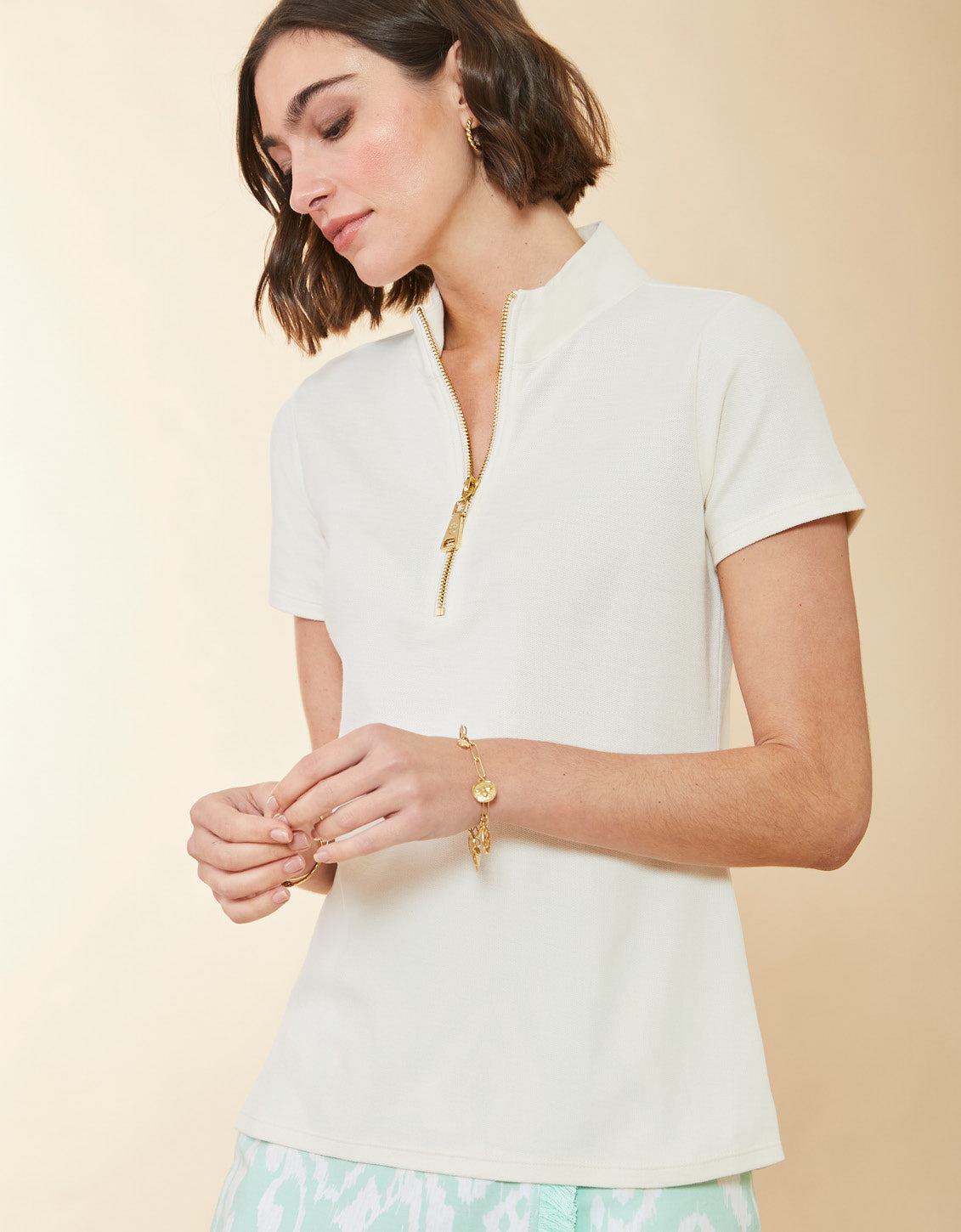  Short Sleeve Serena Half-Zip Top Buttercream