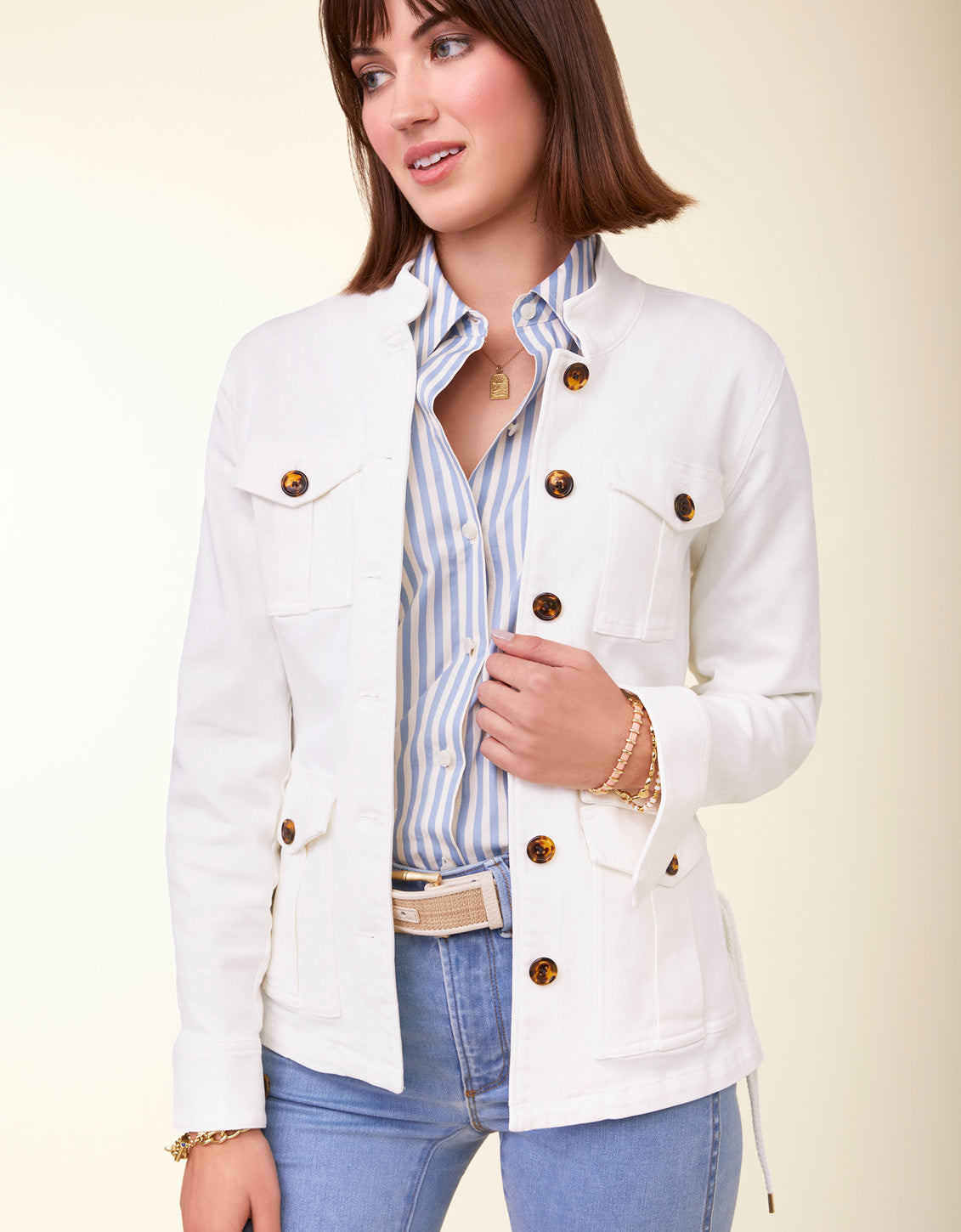  Ivana Lace Up Jacket Pearl White