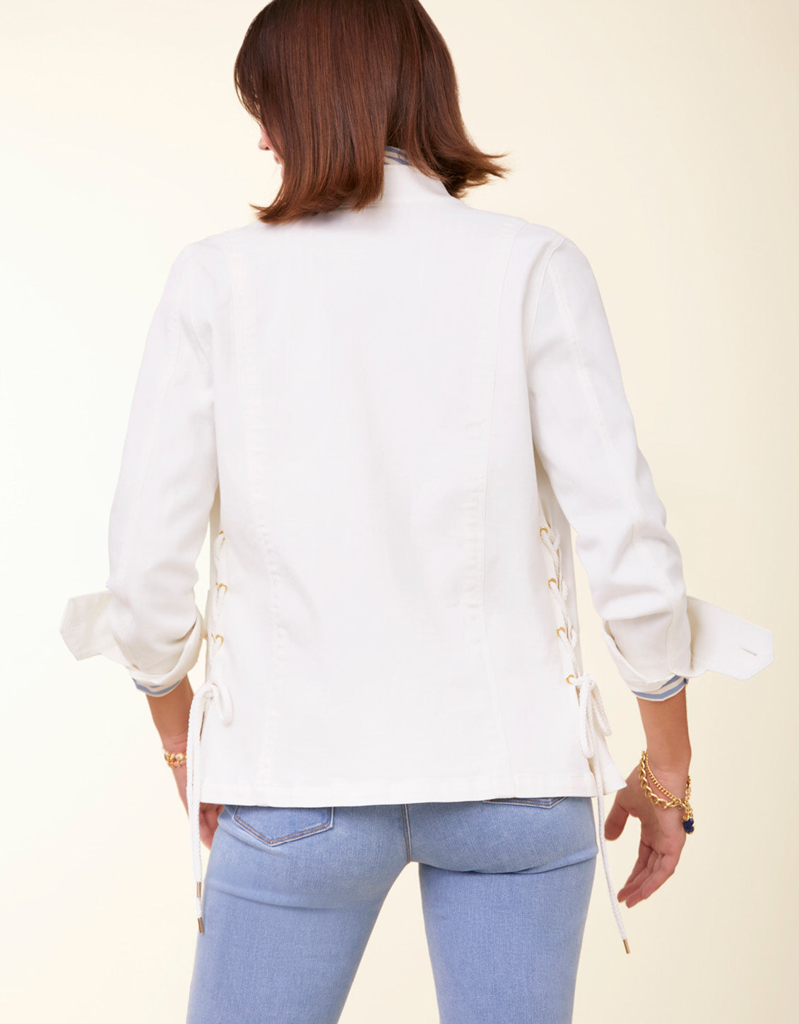  Ivana Lace Up Jacket Pearl White