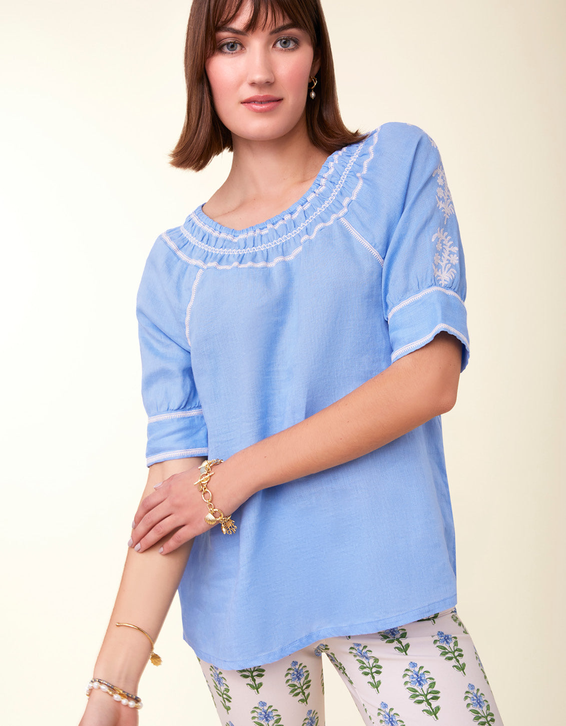  Kella Linen Blouse Azure