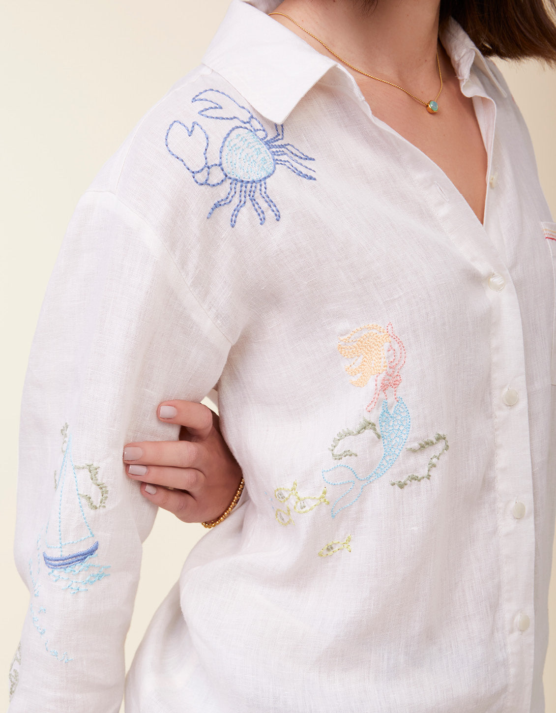  Aida Embroidered Buttonfront Shirt Coconut