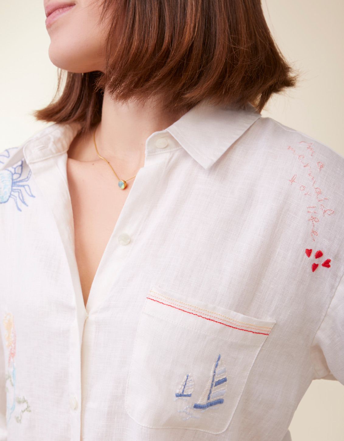  Aida Embroidered Buttonfront Shirt Coconut