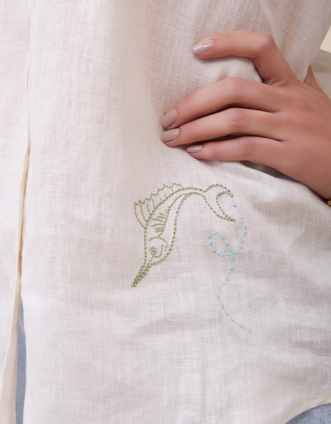  Aida Embroidered Buttonfront Shirt Coconut