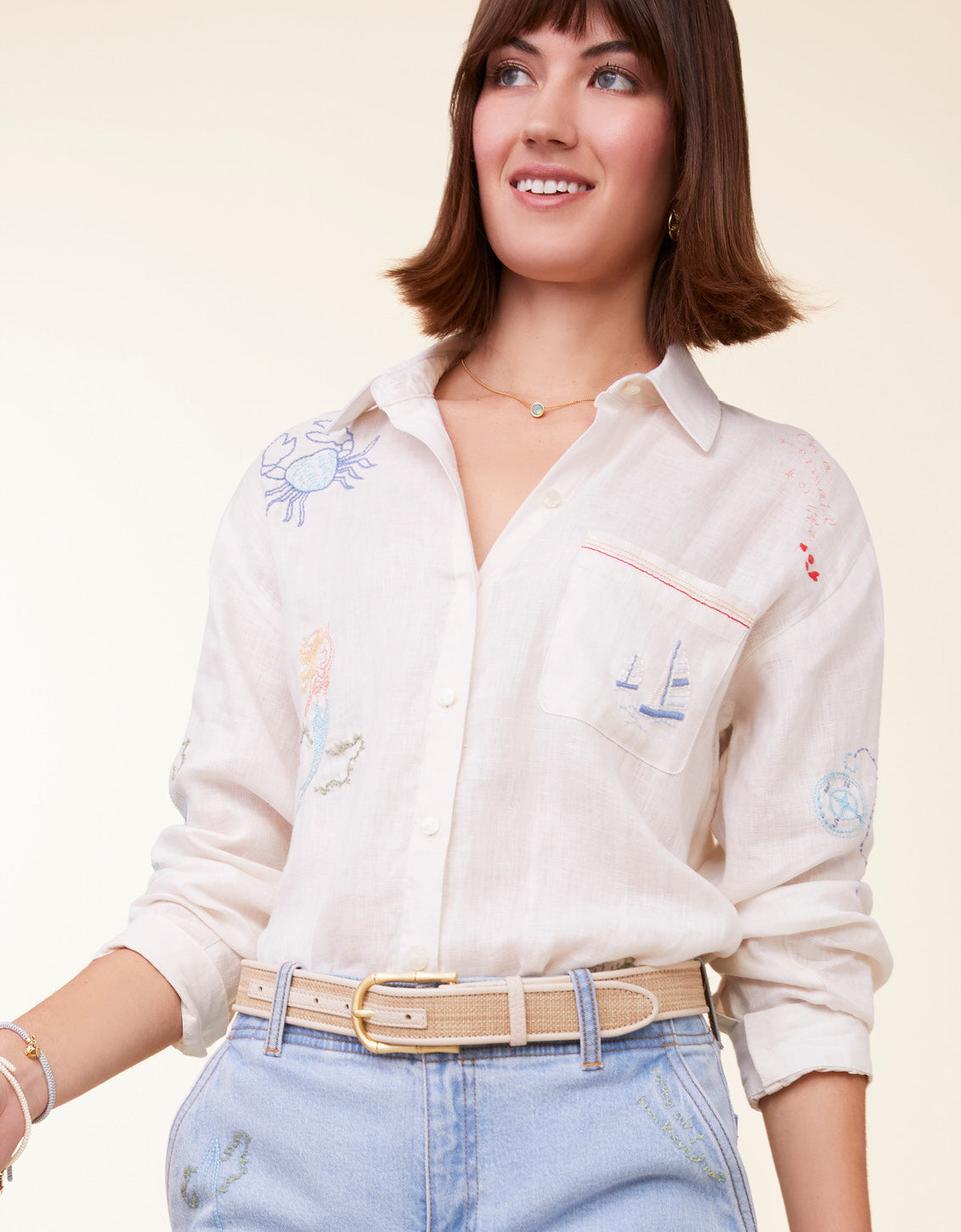  Aida Embroidered Buttonfront Shirt Coconut