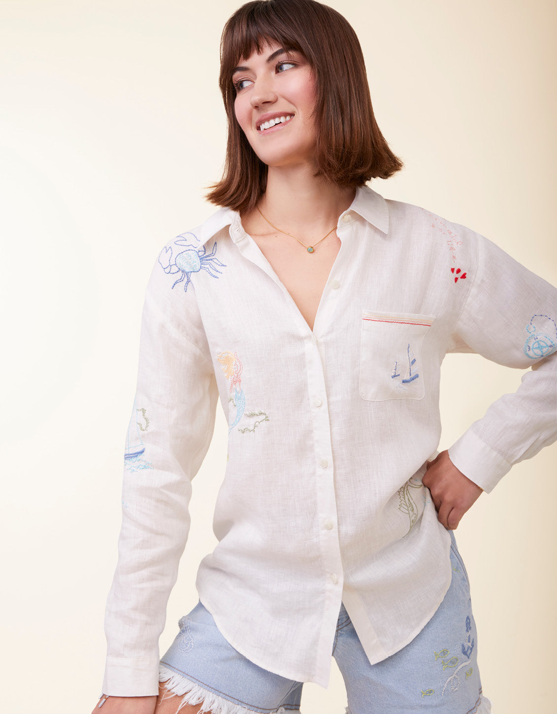  Aida Embroidered Buttonfront Shirt Coconut