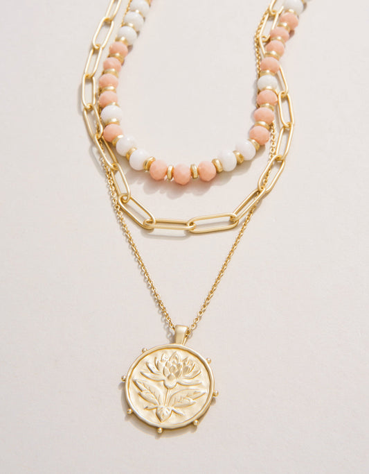  Lotus Layered Necklace 18'' Blush